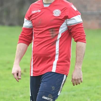 Railway Athletic (blue) v Ruskington Rovers (red). Matt Leonard.
