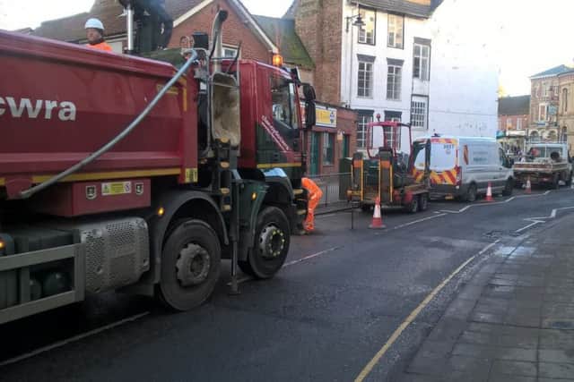 Improvement works in Bridge Street earlier this afternoon.