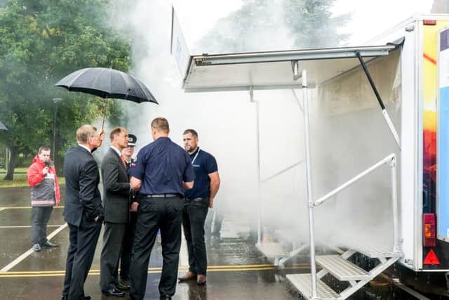 The Derbyshire fire service are pictured here demonstrating their new fire safety system to Prince Edward last year.