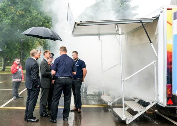 The Derbyshire fire service are pictured here demonstrating their new fire safety system to Prince Edward last year.