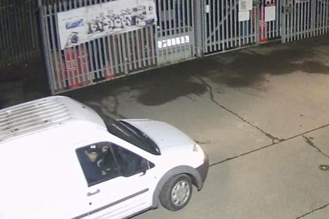 Tool haul. CCTV footage shows the man drive off after the ram raid.