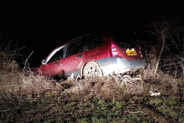 The crashed car involved in the police chase. Photo: Lincs Police. EMN-180124-104230001