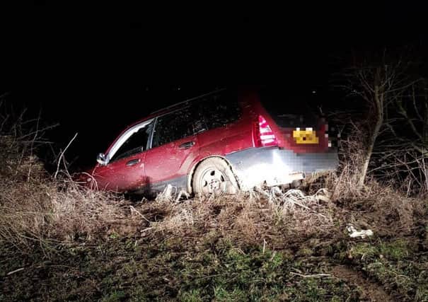 The crashed car involved in the police chase. Photo: Lincs Police. EMN-180124-104230001