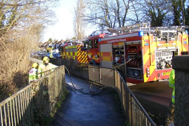 Fire crews at the scene of the fire under Galley Hill railway bridge in Sleaford. EMN-180125-111554001