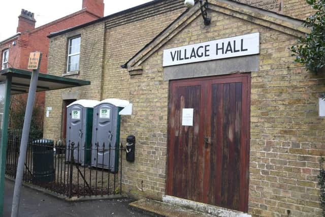 Heckington Village Hall with portaloos outside as drains are all blocked. EMN-180502-101848001