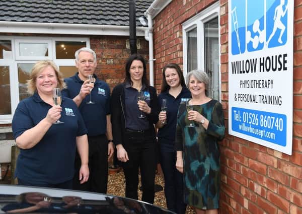 Willow House Physiotherapy, official opening. L-R Mary Simpson and Richard Simpson - owners, Becky Marshall - sports massage therapist, Linda Johnston - neuro physio, Elizabeth Webster - practice administrator. EMN-180131-133824001