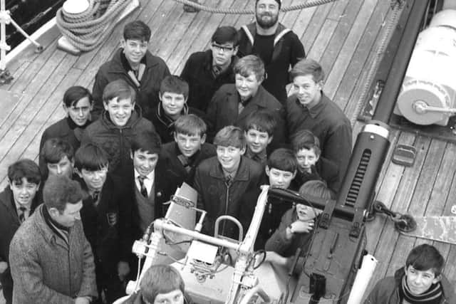Boston Grammar School pupils on board the HMS Wolverton in 1968.