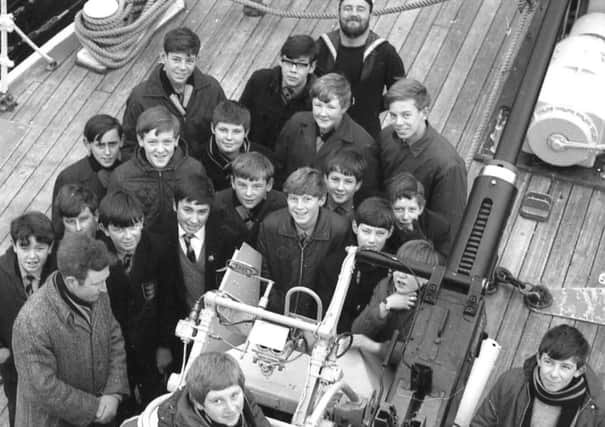 Boston Grammar School pupils on board the HMS Wolverton in 1968.
