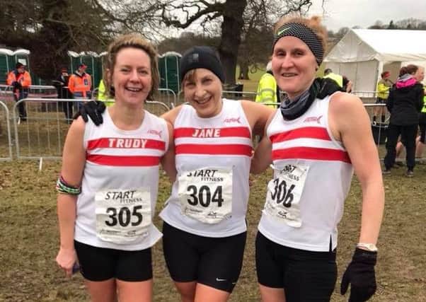 Louth AC trio who competed in the senior ladies' race at the Northern Counties Cross ountry Championships, from left, Trudy Roberts, Jane Cope, Kerry Stainton EMN-180502-123411002
