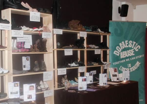 Some of the shoes on display at the exhibition in Bar CastillÃ©jar in New Street, Louth.
