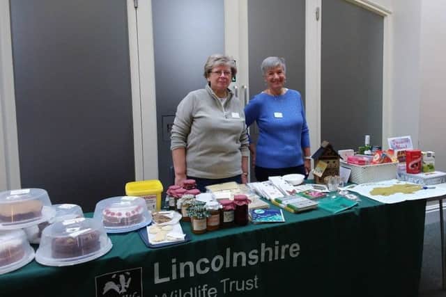 Branch members Sue Oliver, left, and Stef Round man a staff at the coffee morning event in Spilsby.