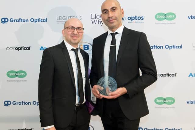 Harshad Pancholi and Tushar Majithia of Lunettes Opticians at the awards.