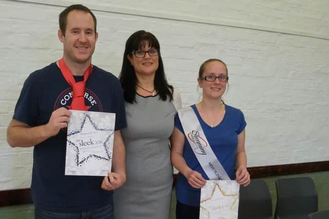 Karen Hamilton with slimmers Simon Farmery and Kelly Chapman.