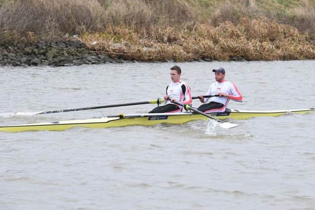 GB Rowing trials at Boston Rowing Club. Mens trials. James Johnston and Tom Ford.