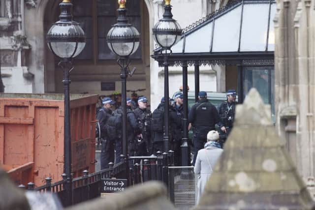 Armed officers deployed inside the Palace of Westminster. Picture: Kirsty O'Connor/PA Wire