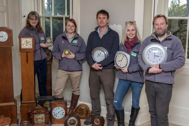 Pictured is artist Luke Jerram, (centre) with Gunby Hall volunteers Wendy Jackson, Julia Benson, Astrid Gatenby and Andrew Lidster.