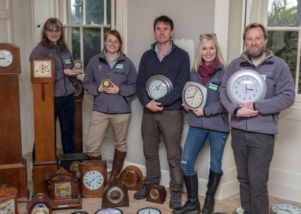 Pictured is artist Luke Jerram, (centre) with Gunby Hall volunteers Wendy Jackson, Julia Benson, Astrid Gatenby and Andrew Lidster.