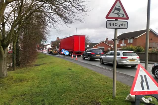 Motorists are facing delays in Horncastle as temporary traffic measures have been put in place. Picture taken today (Wednesday) by John Fieldhouse.
