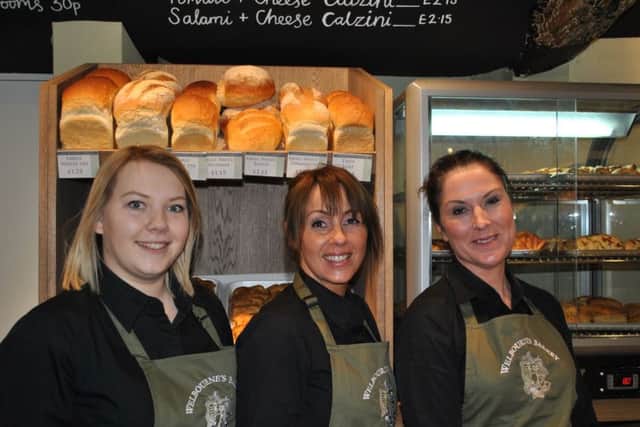 Pictured from left - Lauren Tweedale, Manager at Welbourne's Bakery, together with staff members Jennie Brousseau and Emma Smith. EMN-180222-130759001