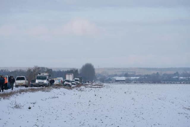 Traffic chaos caused by snow in South Lincolnshire this morning. Photo: Sheila Curtis