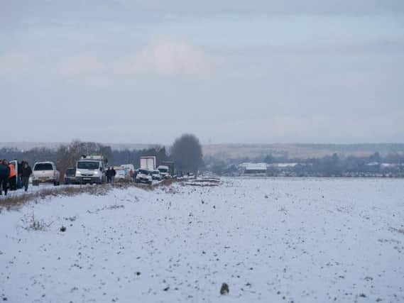 Traffic chaos caused by snow in South Lincolnshire this morning. Photo: Sheila Curtis