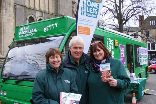 All aboard the Betty bus - from left - Macmillan cancer information specialists Caroline Lewis, Karen Clark and Hilary Gwilt with the EMN-180503-173951001