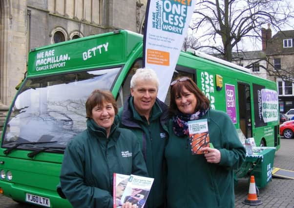All aboard the Betty bus - from left - Macmillan cancer information specialists Caroline Lewis, Karen Clark and Hilary Gwilt with the EMN-180503-173951001