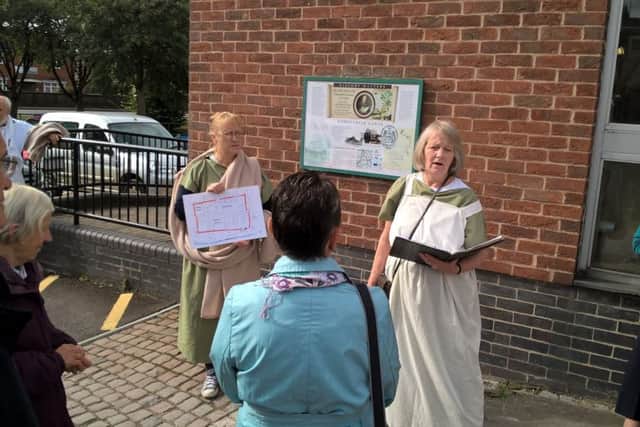 Sheila Jonkers (right) at the start of one of her tours of Roman Horncastle.
