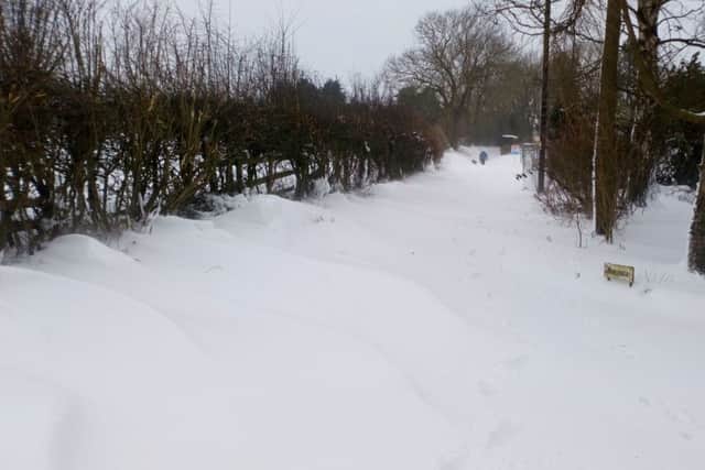 Narrow Lane, in Belchford, has been blocked by heavy snowfall overnight. Picture taken today (Thursday) by John Fieldhouse. EMN-180103-094725001