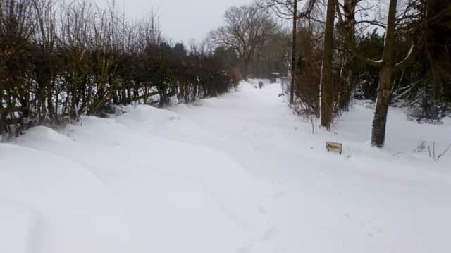 Narrow Lane, in Belchford, has been blocked by heavy snowfall overnight. Picture taken today (Thursday)  by John Fieldhouse. EMN-180103-094725001