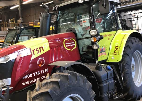 The Peacock and Binnington tractor wrapped in support of the Lincolnshire Rural Support Network (LRSN) EMN-180503-070036001