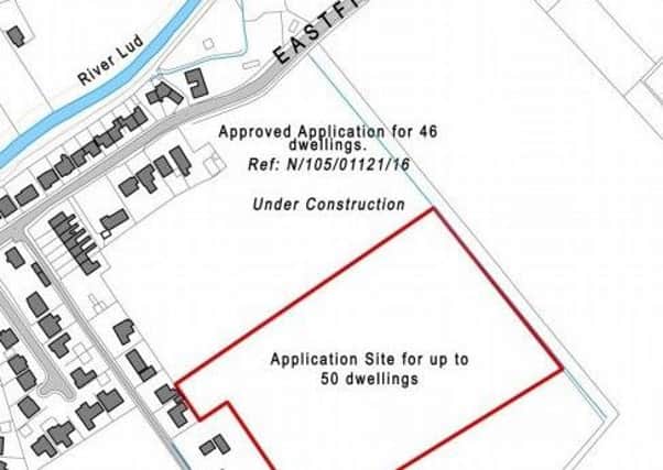 The application for 60 new homes (in red) has now been withdrawn.