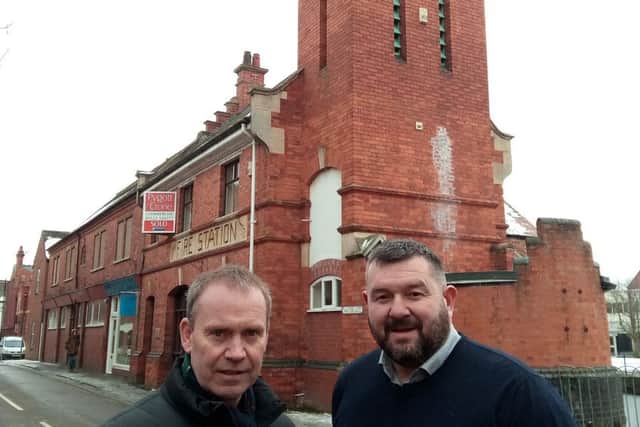Simon Atkinson and Jason Dixon of HPC Homes, outside their new office in Sleaford - the old fire station. EMN-181203-172708001