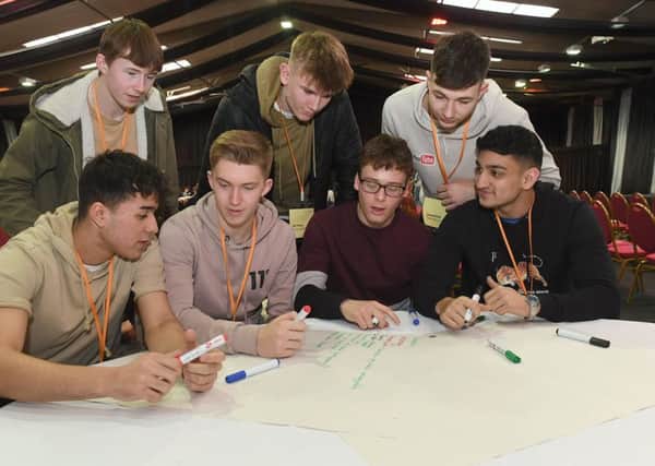 Careers' Day at Springfields Events and Conference Centre. L-R Mido Turki 17, Jenson Bark 17, Taylor Gray 17, Seth Greaves 17, Sam Booth 17, Dawid Holub 18, Wali Butt 17 of Boston Grammar School. EMN-180903-112611001