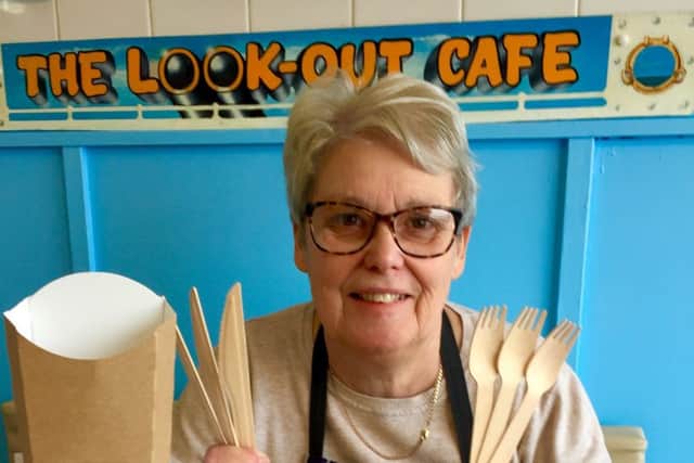 Cafe owner Pat Lound is stepping away from plastic.