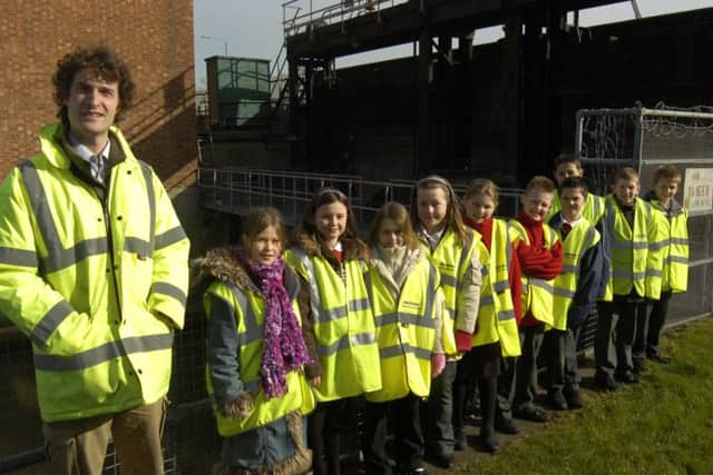St Thomas' children with Boston Lock Link project site supervisor Andy Narracott 10 years ago.