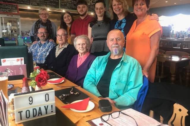 Kathleen Andrews with her family at her surprise birthday party at Poppy's Restaurant in Burgh Road, Burgh-le-Marsh. ANL-180315-171318001