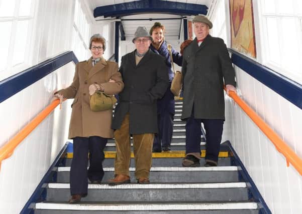 1940s event on Sleaford Railway Station, for RAF Centenary in aid of RAF100 appeal. L-R Amanda Holland, Steve Roberts, John Burgess, Lorna Burgess of The 40s Home Front. EMN-180320-112109001