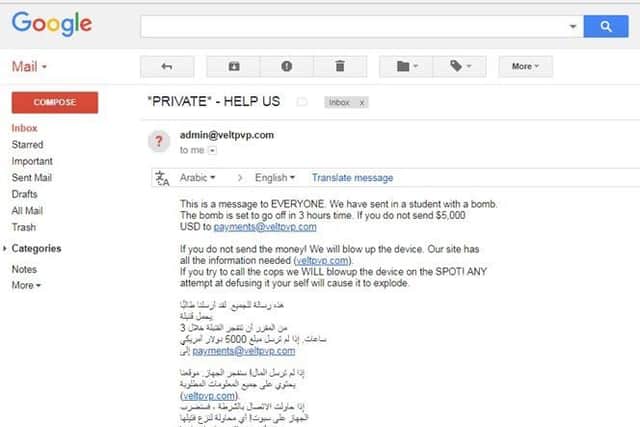 The email was received by St Michael's CE Primary School on Monday.