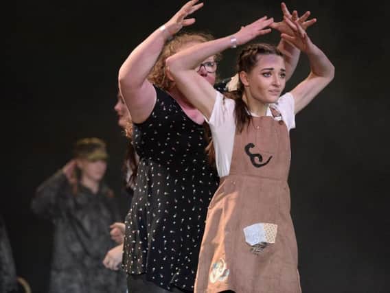Emotional - Kesteven and Sleaford High School students on stage at the Rock Challenge event in Grantham on Monday.