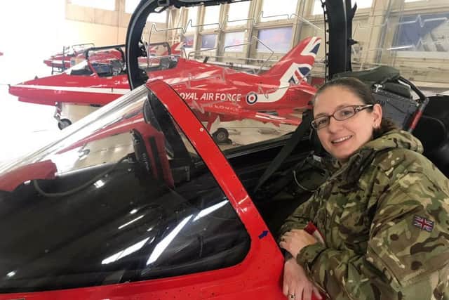 Dr Caroline Johnson, Sleaford and North Hykeham MP, on her visit to RAF Scampton, home of the Red Arrows, last week. EMN-180323-155156001