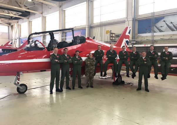 Sleaford MP Dr Caroline Johnson with the Red Arrows team at RAF Scampton. Flt Lt David Stark, the pilot involved in the crash at Anglesey, is pictured fifth from the right. EMN-180323-154903001