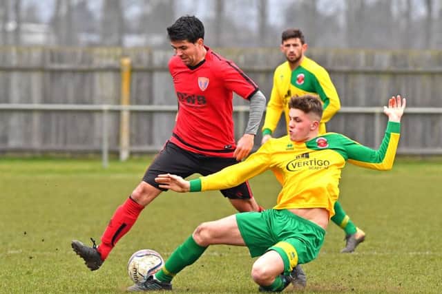 Jack O'beirne (Sleaford) George Hobbins (skeg)Sleaford Sports Amateurs (Red) v Skegness Town FC (Yellow)