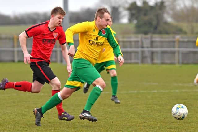 Joe Wright ( Sleaford) Andy Parish (Skeg)Sleaford Sports Amateurs (Red) v Skegness Town FC (Yellow)