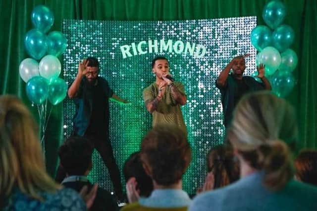 Popstar Aston Merrygold  performs for teachers at the  Magdalen Church of England Primary School in Wainfleet after Richmond Sausages recently revealed teachers as one of the UKs favourite workforces ANL-180328-134533001