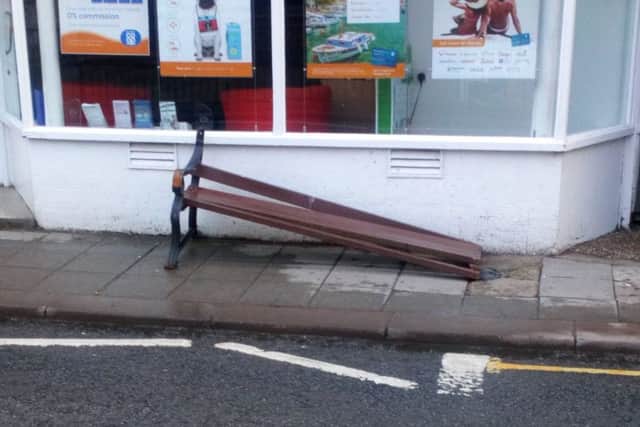 The vandalised seat, ripped out of the Market Place and dumped in Bridge Street.