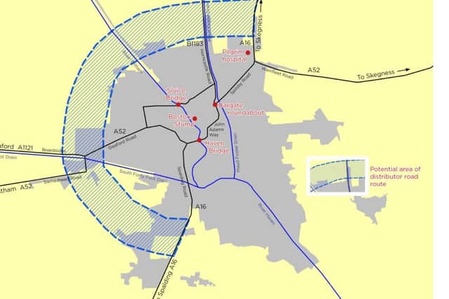 A map of the estimated area where the distributor road could go.
