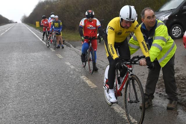 Riders line up for their starting slot at the Sleaford Wheelers Cycling Club Charity 10TT where Nigel Hurst leant a helping hand EMN-180304-101958002