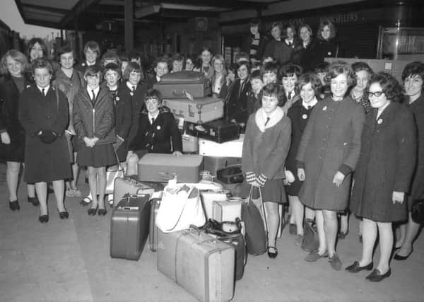 Kitwood Girls School pupils await a train at Boston station in April 1968 to begin their eight-day holiday in Paris.