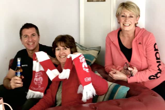 Heading for the cup final from Oz. From left - Sean Wattam, Gill Wattam (Mum) and Wendy Cummings (Aunty). EMN-180504-155204001